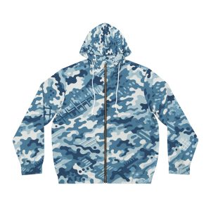 Blue Camouflage Men's Full-Zip Hoodie (AOP)